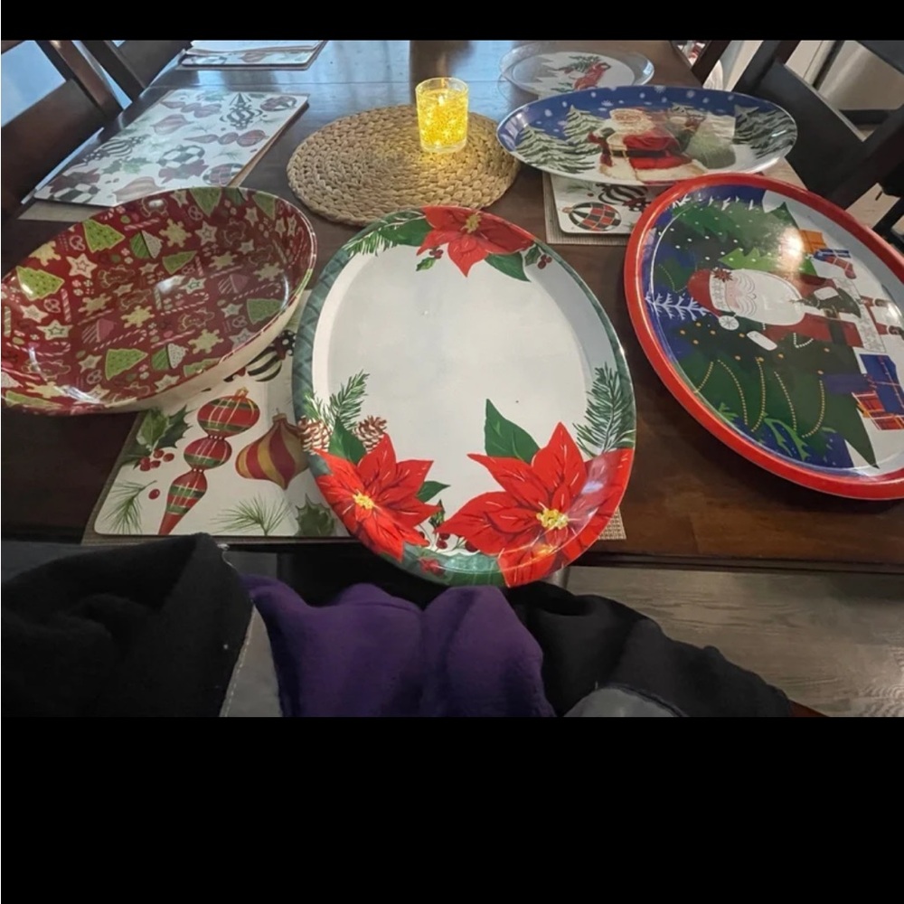 Bundle Lot Plastic Christmas Holiday Serving Platter Tray 6 Total Various Decor